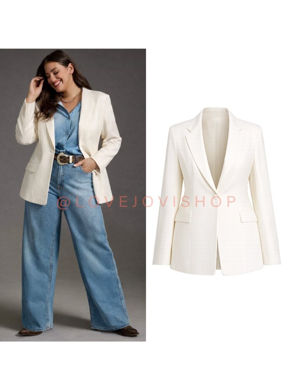 Curvy | Cream Single Breasted Blazer | Lined One Button Tailored | Ivory White N